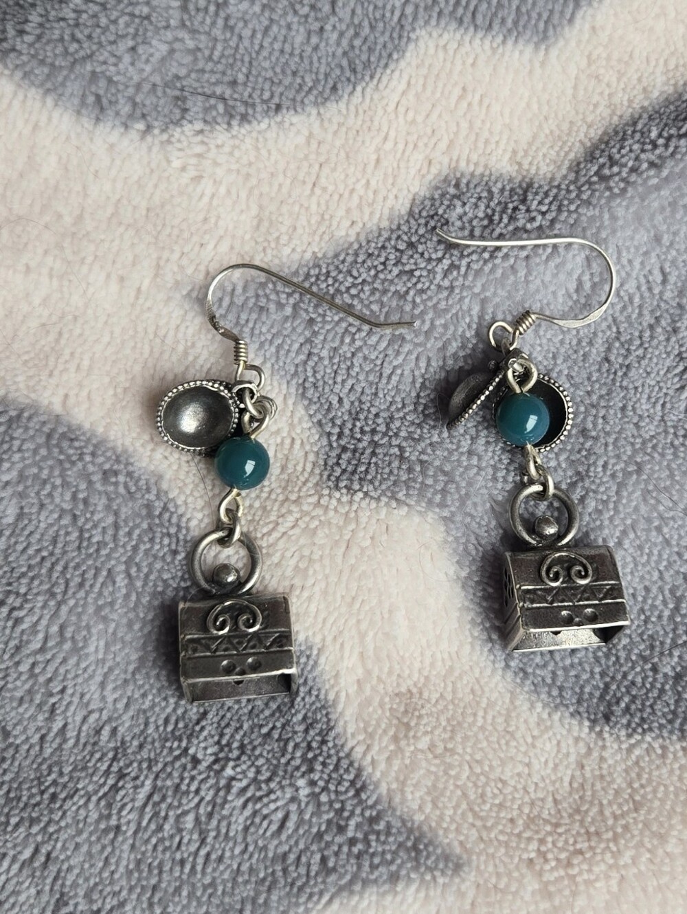 Sterling-Style Silver Drop Earrings with Teal Bead